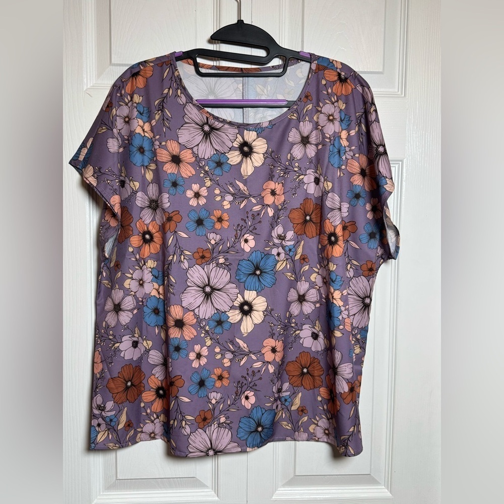 CLEARANCE ITEM!!
SHEIN Floral Print Blouse - Purple, Blue, and Brown